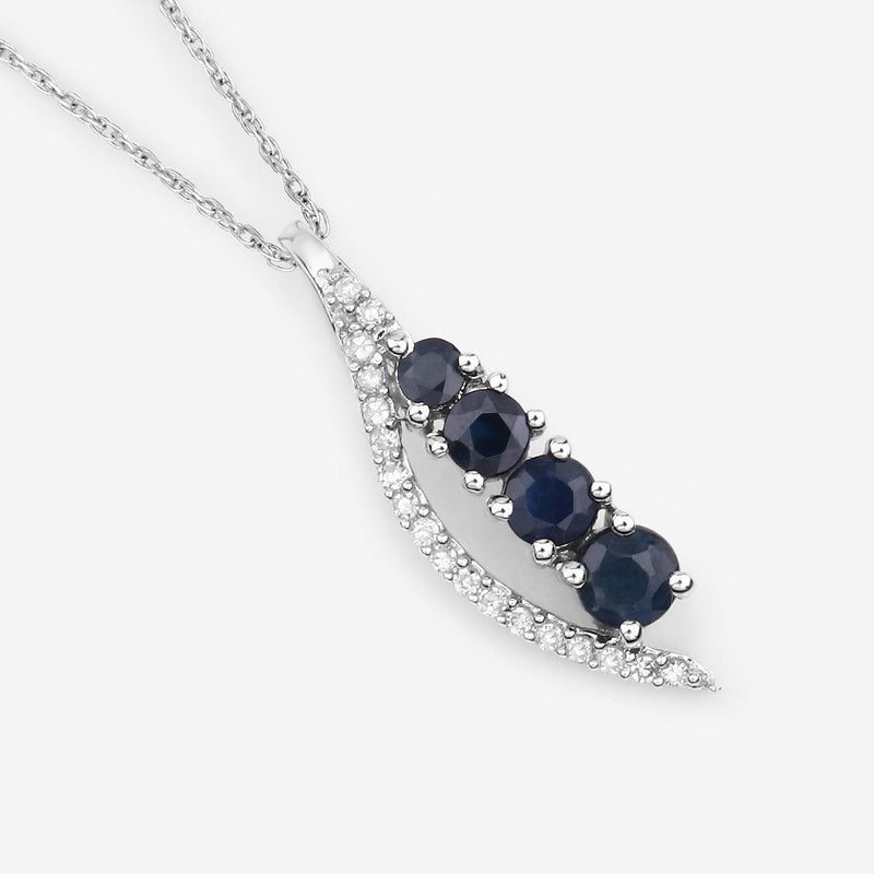 Bids.com 0.40 Carat Genuine Blue Sapphire and White Diamond 14K White Gold Pendant Pendants