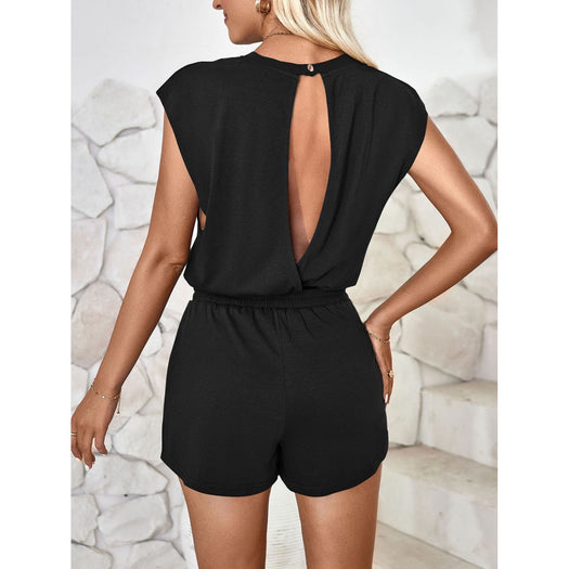 Cutout Round Neck Cap Sleeve Romper