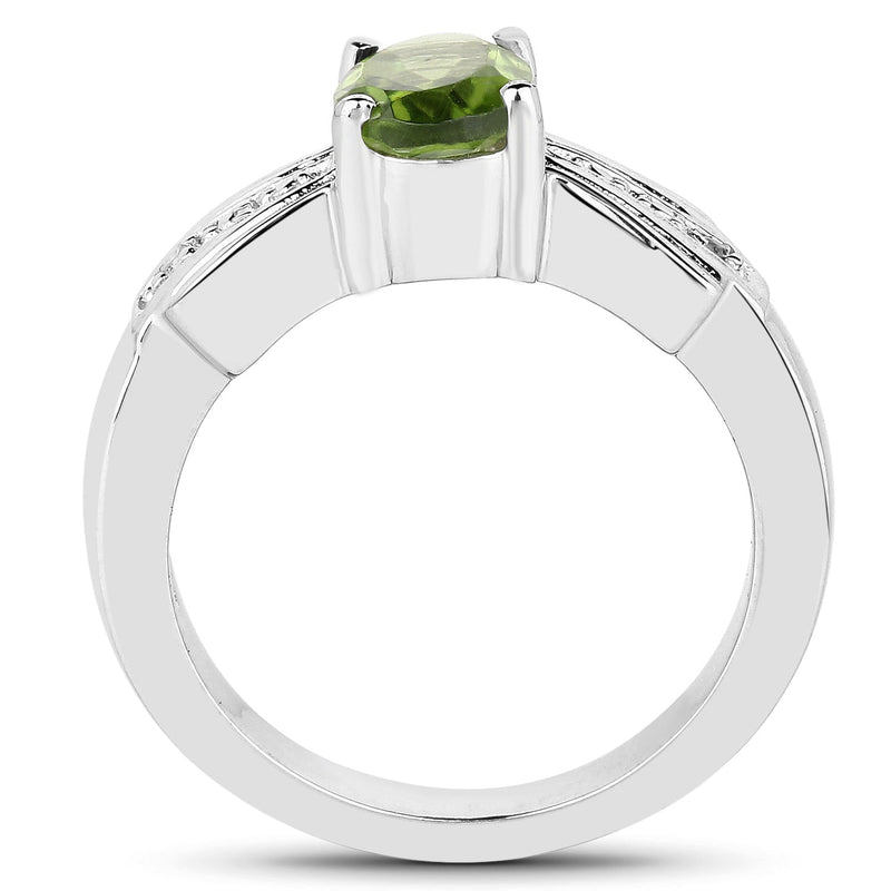Bids.com 1.13 Carat Genuine Peridot and White Topaz .925 Sterling Silver Ring Rings