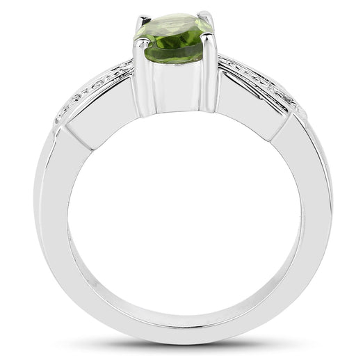 Bids.com 1.13 Carat Genuine Peridot and White Topaz .925 Sterling Silver Ring Rings