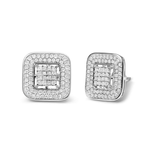 Bids.com 10K White Gold 1.0 Cttw Round and Princess Cut Diamond Composite Open Halo Stud Earrings (H-I Color, SI1-SI2 Clarity) Earrings
