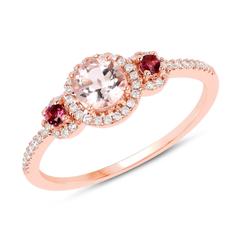 Bids.com 0.63 Carat Genuine Morganite, Pink Tourmaline and White Diamond 14K Rose Gold Ring Rings