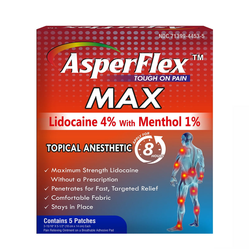Akorn Akron Pharma Asperflex MAX Pain Relief Patch With Lidocaine 4% And Menthol 1 Health Care