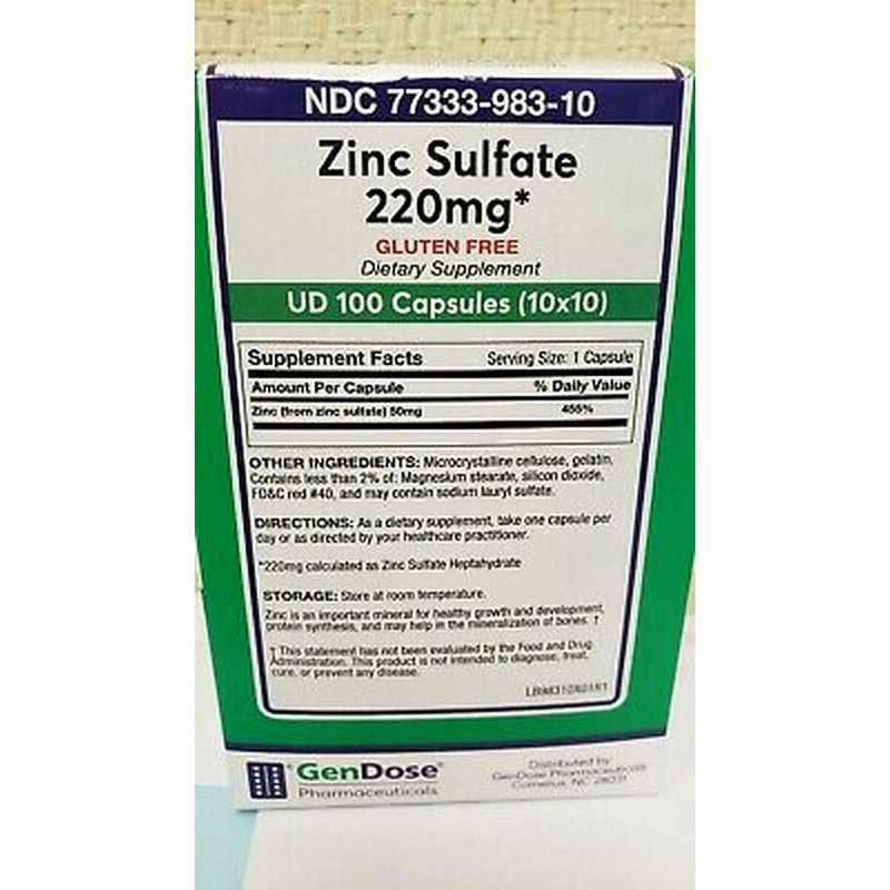 GenDose Pharmaceuticals GenDose Pharmaceuticals Pharma Zinc Sulfate 220mg Capsules 100ct Fitness & Nutrition