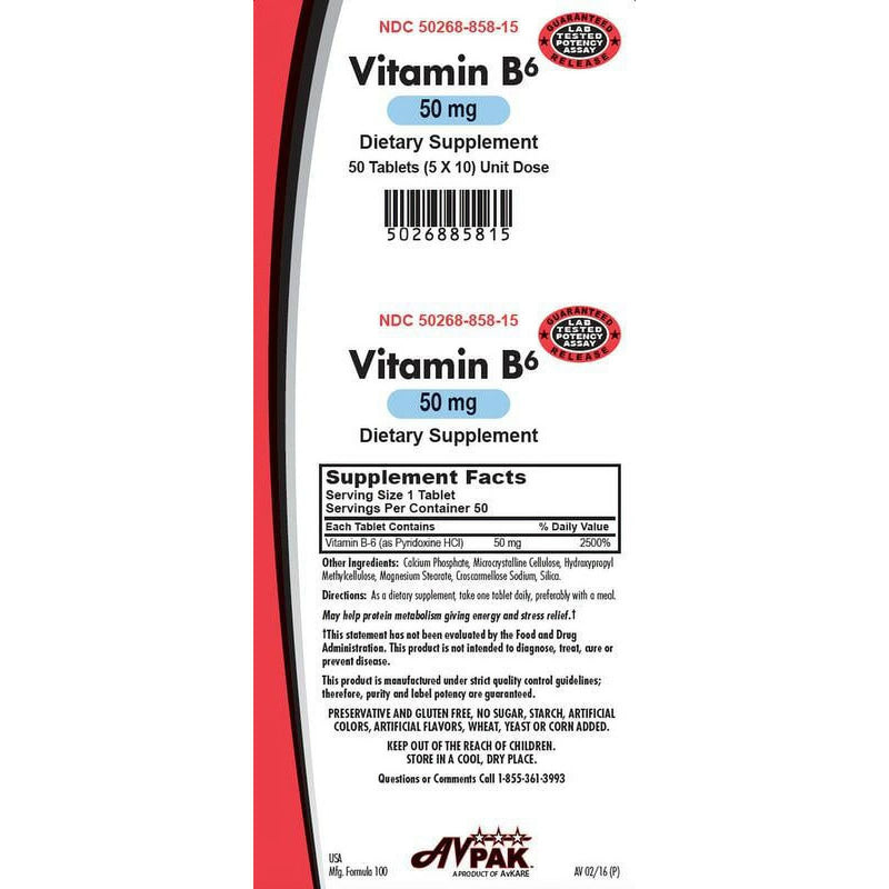 AvKARE AvKARE Vitamin B6 Tablets, 50mg Vitamins & Supplements