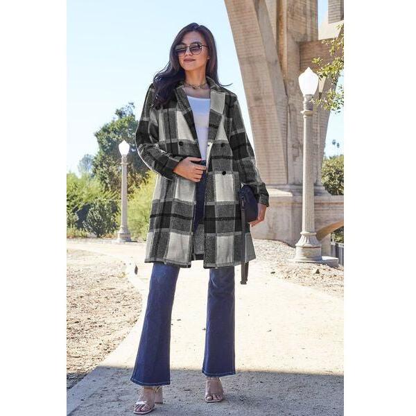 Plaid Button Up Lapel Collar Coat