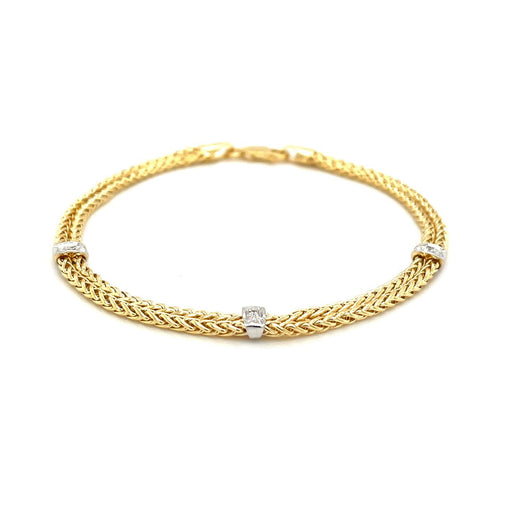 Bids.com 14k Two-Tone Gold Dual Wheat Chain Bracelet with Diamond Stations (.02 cttw) Bracelets
