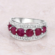 Bids.com 3.24 Carat Genuine Ruby and White Diamond 14K White Gold Ring Rings