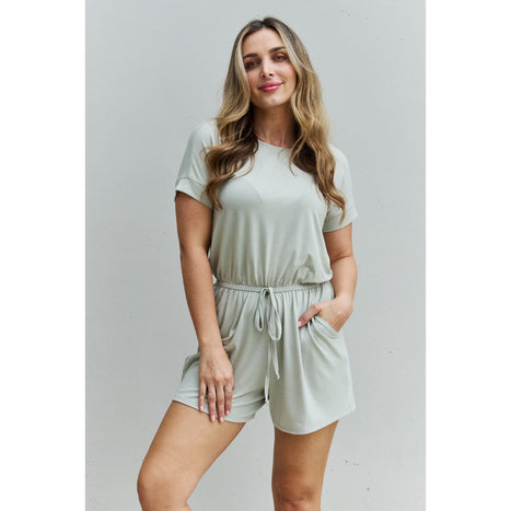 Zenana Chilled Out Short Sleeve Romper in Light Carnation Pink