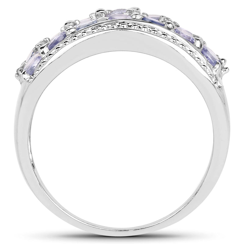 Bids.com 1.44 Carat Genuine Tanzanite & White Topaz .925 Sterling Silver Ring Rings