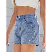 Mill's Beauty Supply Rhinestone Washed High Waist Denim Shorts