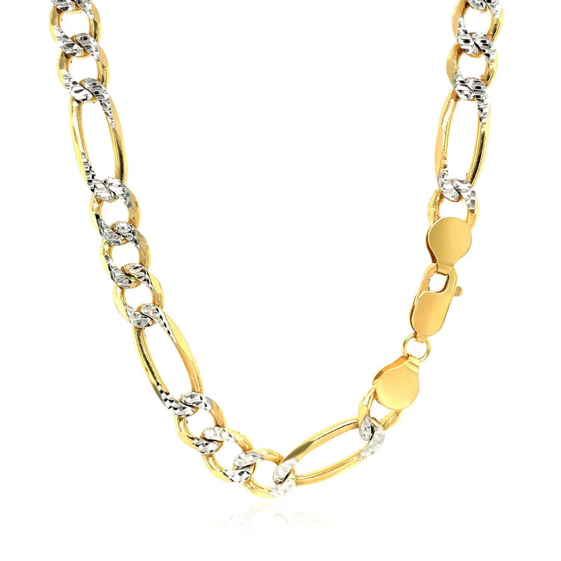 Bids.com 7.0mm 14K Yellow Gold Solid Pave Figaro Chain Necklaces