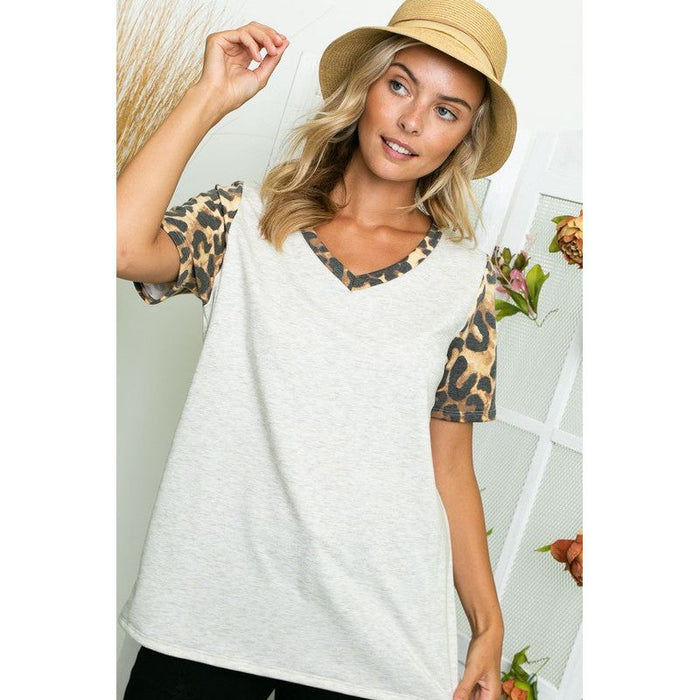 Plus Cheetah Solid Mixed Tunic Top