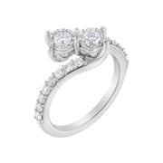 Bids.com 10K White Gold Two-Stone Miracle-Set Diamond Bypass Ring (1 Cttw, H-I Color, I1-I2 Clarity) - Size 6 Rings