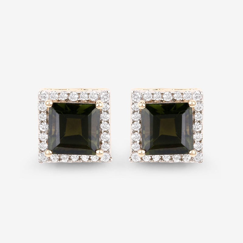 Bids.com 1.55 Carat Genuine Green Tourmaline and White Diamond 14K Yellow Gold Earrings Earrings