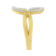 Bids.com 10K Yellow Gold 3/8 Cttw Round and Baguette-Cut Diamond Leaf Cocktail Ring - Size 7 (I-J Color, I1-I2 Clarity) Rings