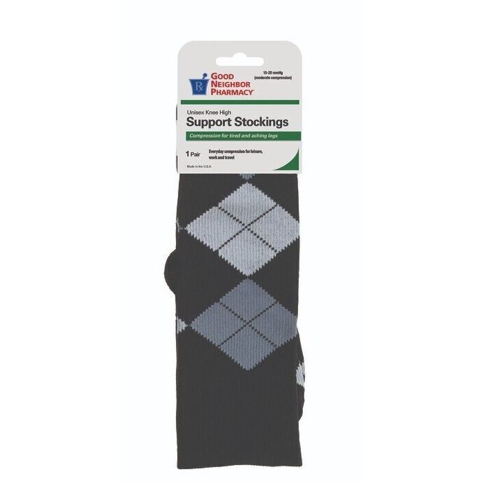 GNP GNP Support Socks 15-20mmHg Compression Unisex Knee High Gray Argyle - Small Plumbing Fittings & Supports