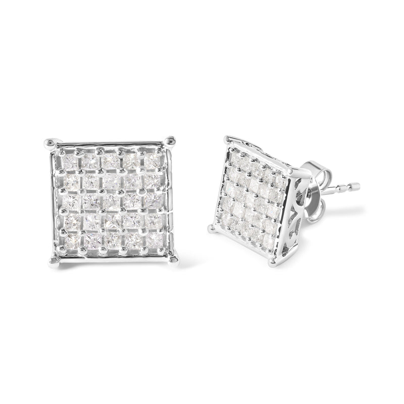 Bids.com 10K White Gold 3/4 Cttw Princess Diamond Composite Stud Earrings (I-J Color, I1-I2 Clarity) Earrings