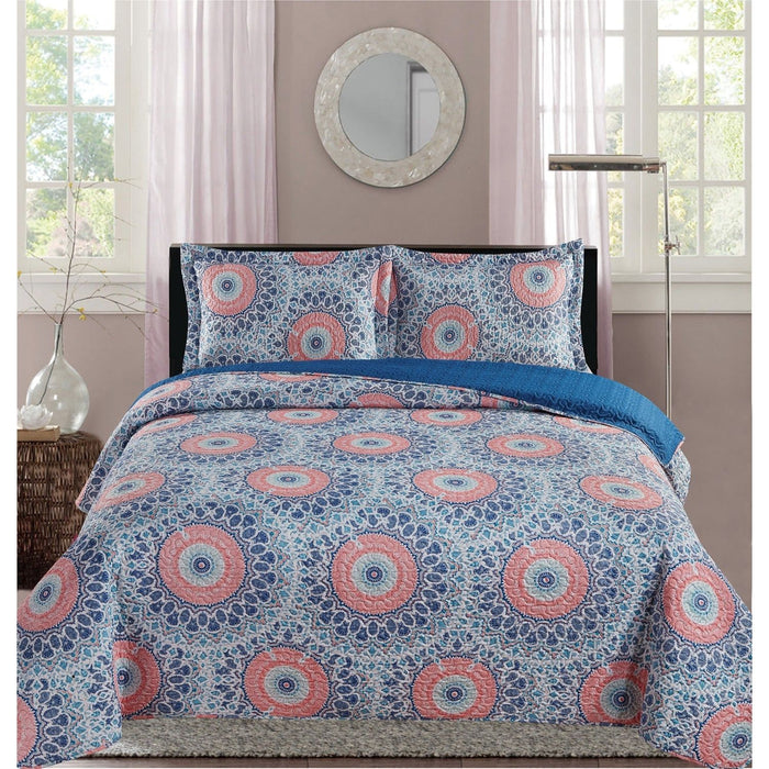 Shopbobbys Premius Palace Aboriginal Printed Reversible Quilt Set, Blue