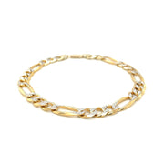 Bids.com 7.0mm 14K Yellow Two Tone Solid Pave Figaro Bracelet Bracelets