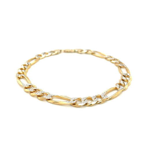 Bids.com 7.0mm 14K Yellow Two Tone Solid Pave Figaro Bracelet Bracelets