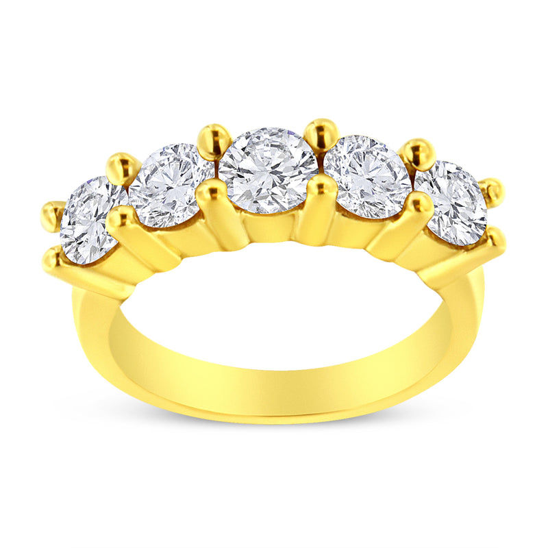 Bids.com 14K Yellow Gold Plated .925 Sterling Silver 2.0 Cttw Shared Prong Set Diamond 5 Stone Wedding Band Ring (J-K Color, I1-I2 Clarity) - Size 7 Rings