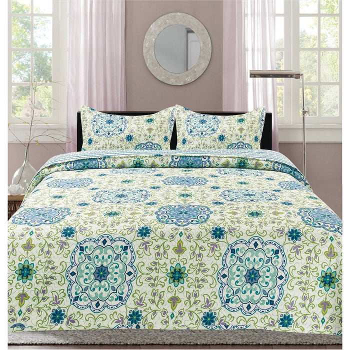 Shopbobbys Premius Mary Damask Printed Reversible Quilt Set, Green