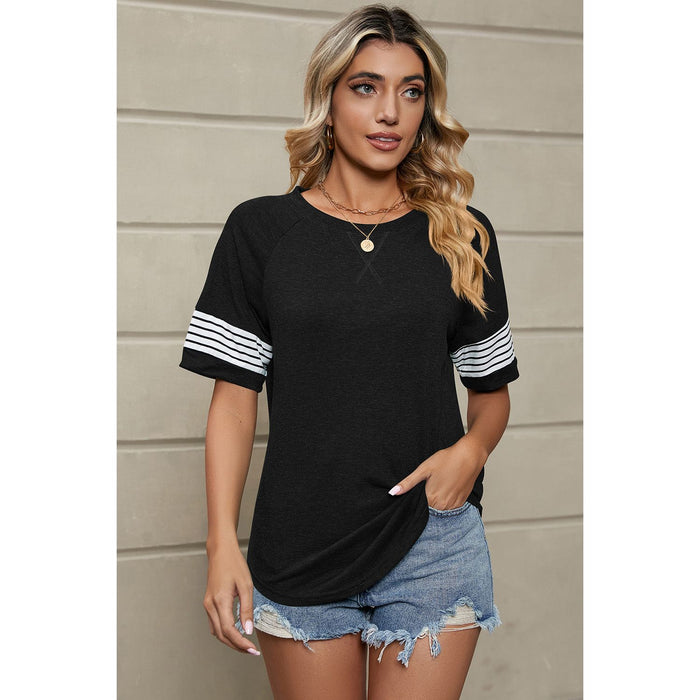 Striped Round Neck Short Sleeve T-Shirt