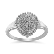 Bids.com 10K White Gold 1/2 Cttw Round & Baguette Cut Diamond Pear Shaped Domed PavÃ© Cluster with Halo Cocktail Ring (H-I Color, SI1-SI2 Clarity) - Size 5 Rings