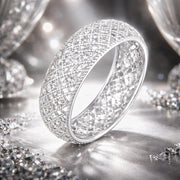 Bids.com 925 Sterling Silver & Platinum Plated Pavé CZ Ring Size 6 for Women Rings