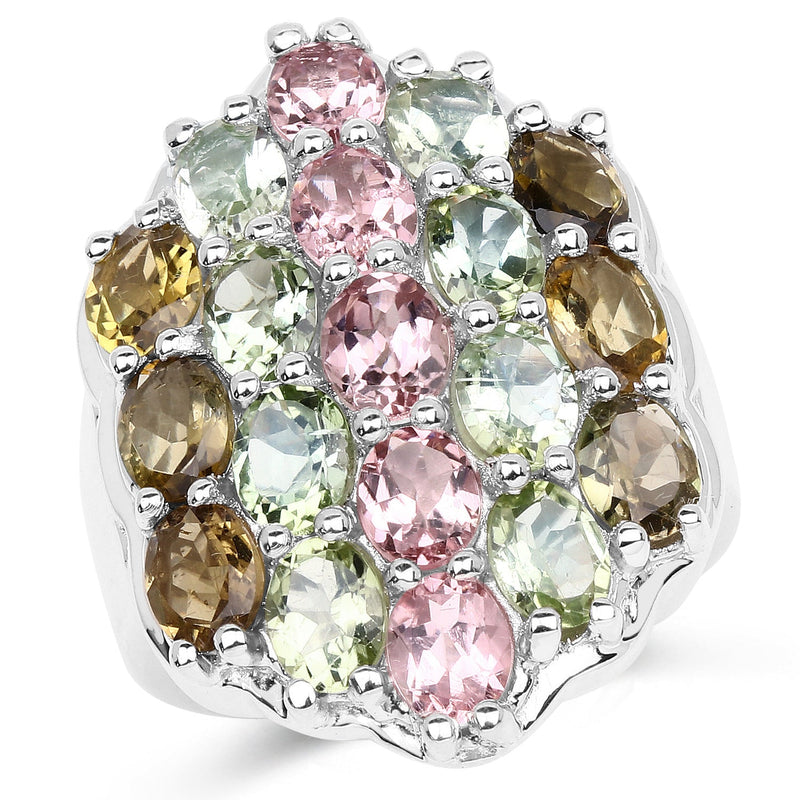 Bids.com 6.74 Carat Genuine Brown Tourmaline, Pink Tourmaline & Green Tourmaline .925 Sterling Silver Ring Rings