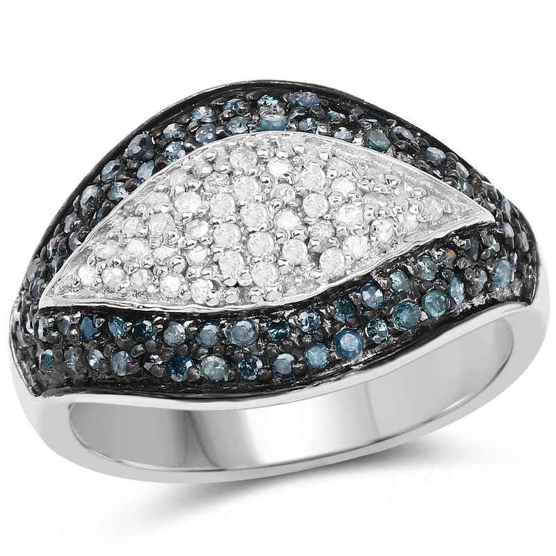 Bids.com 0.50 Carat Genuine Blue Diamond and White Diamond .925 Sterling Silver Ring Rings