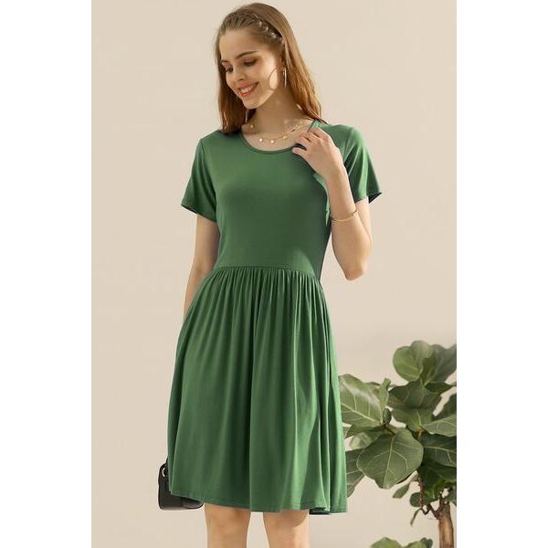 Ninexis Round Neck Ruched Dress with Pockets