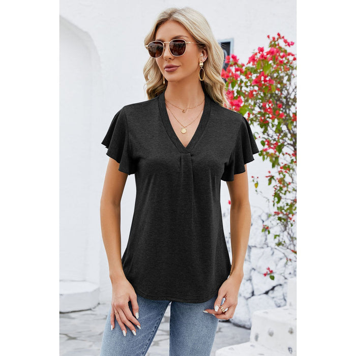 V-Neck Flutter Sleeve T-Shirt