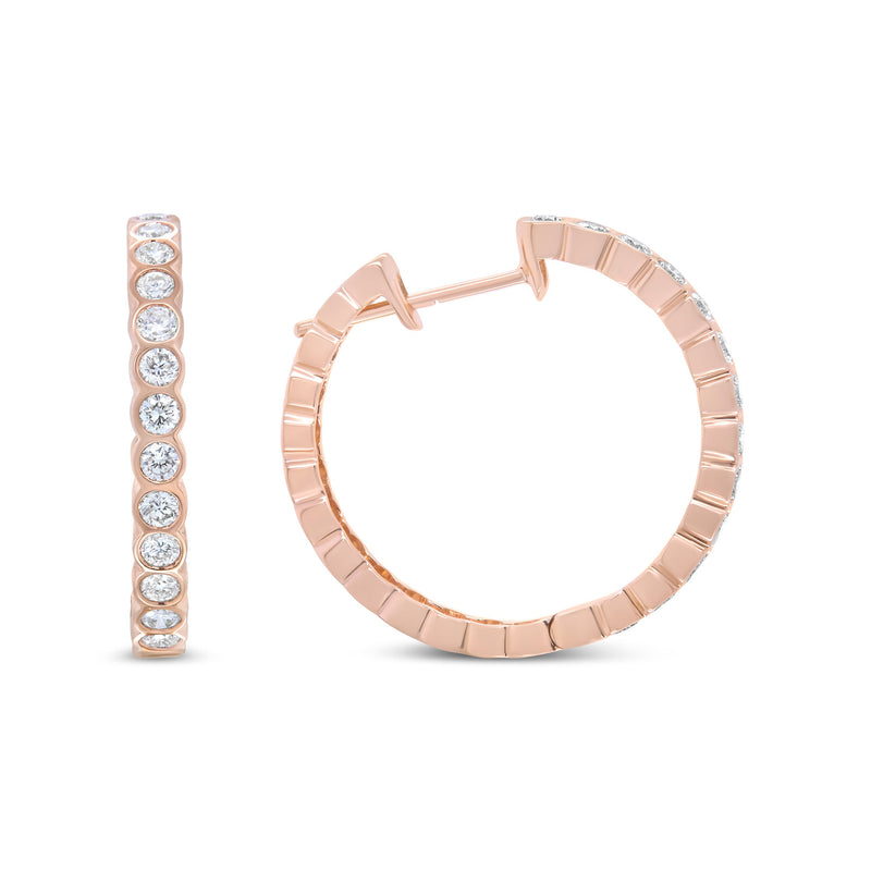 Bids.com 18K Rose Gold 1 Cttw Round Bezel-Set Diamond Hoop Earrings (F-G Color, VS1-VS2 Clarity) Earrings