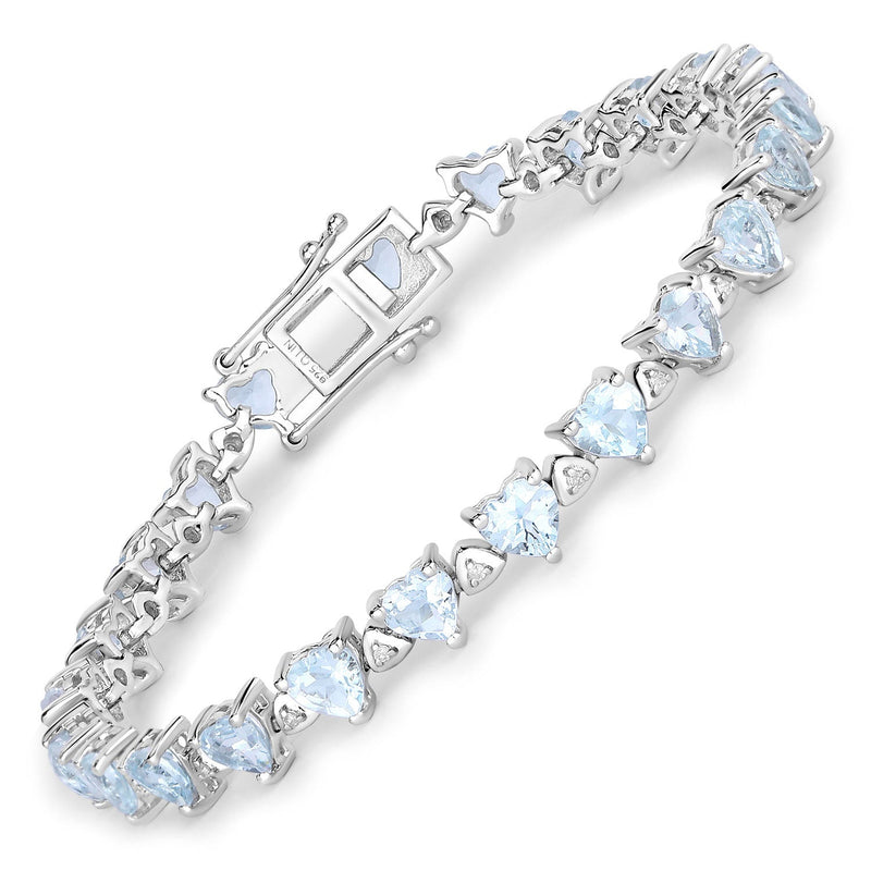Bids.com 7.71 Carat Genuine Aquamarine and White Diamond .925 Sterling Silver Bracelet Bracelets