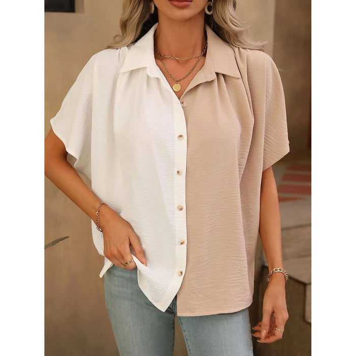 Contrast Collared Neck Short Sleeve Shirt