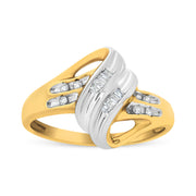Bids.com 10K Yellow and White Gold 1/10 Cttw Baguette and Round-Cut Diamond Bypass Ring (I2 Color, H-I Clarity) - Size 7 Rings