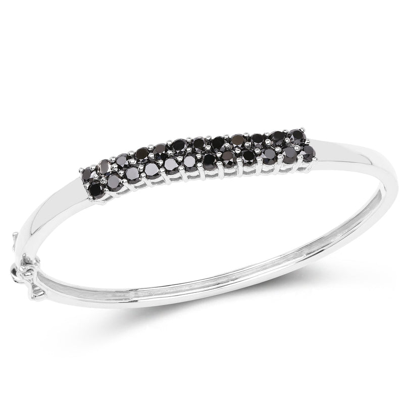 Bids.com 3.53 Carat Genuine Black Diamond .925 Sterling Silver Bangle Bracelets
