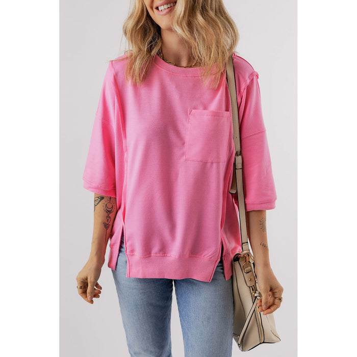 Round Neck Half Sleeve Slit T-Shirt