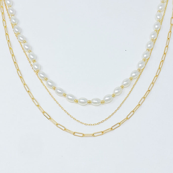 Layered Pearl And Chain Necklace