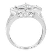 Bids.com .925 Sterling Silver 2/5 Cttw Princess Cut Diamond Square On Point Cluster Composite Cocktail Ring (H-I Color, SI1-SI2 Clarity) - Size 6 Rings
