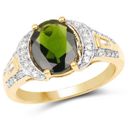 Bids.com 18K Yellow Gold Plated 2.79 Carat Genuine Chrome Diopside & White Topaz .925 Sterling Silver Ring Rings