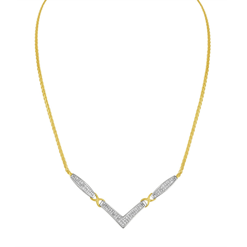 Bids.com 14K Yellow and White Gold 2.0 Cttw Princess Cut Diamond Flared and X-Station V Shaped 18â€ Franco Chain Statement Necklace (H-I Color, SI2-I1 Clarity) Necklaces