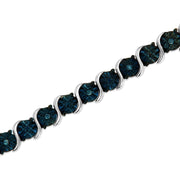 Bids.com .925 Sterling Silver 1/10 Cttw Miracle-Set Treated Blue Color Diamond Miracle Plate "S" Link Tennis Bracelet (Blue Color, I2- I3 Clarity) - 7.25" Bracelets