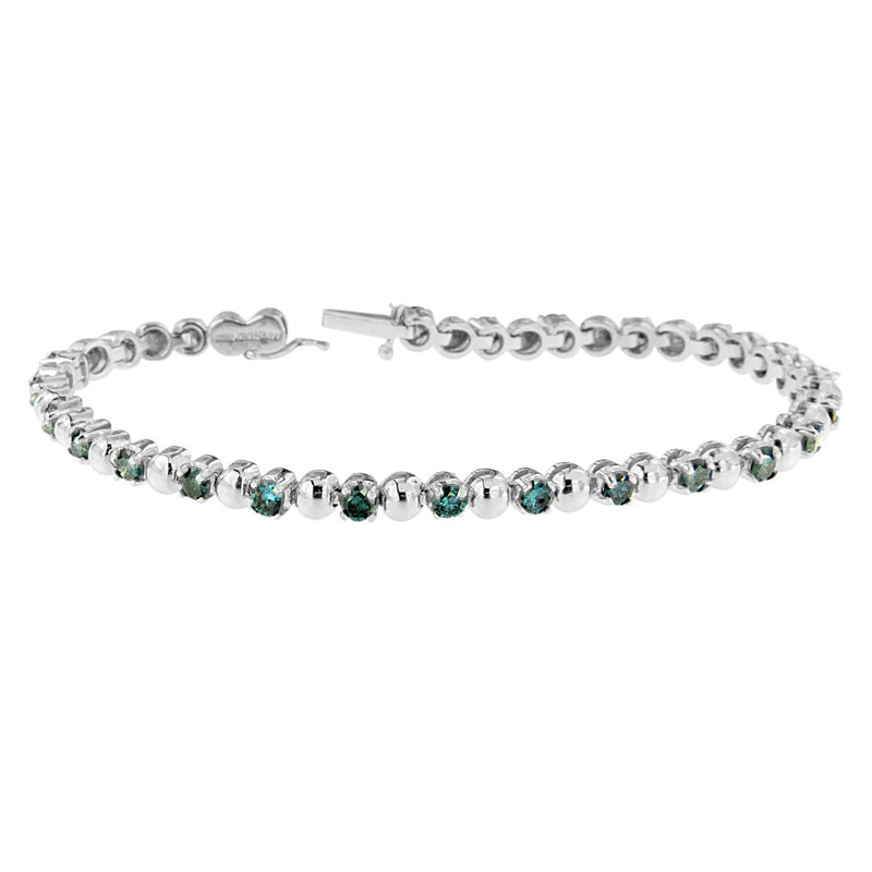 Bids.com 14K White Gold Round-Cut Blue Diamonds Bracelet (3.00 cttw, Blue Color, Clarity) Bracelets