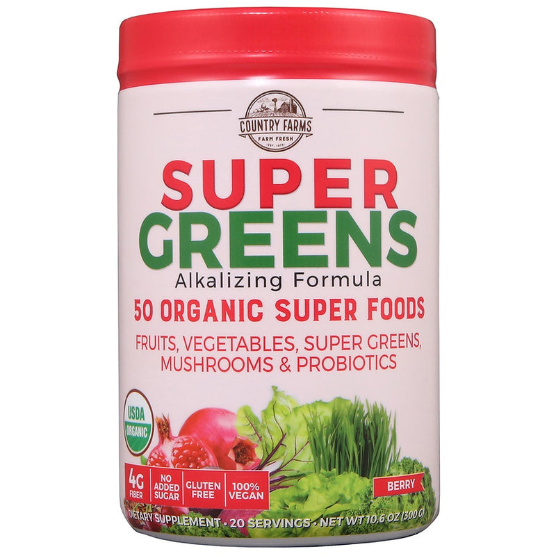 Country Farms Country Farms Super Greens 50 Organic Super Foods Powder Berry  10.6 Oz Vitamins & Supplements