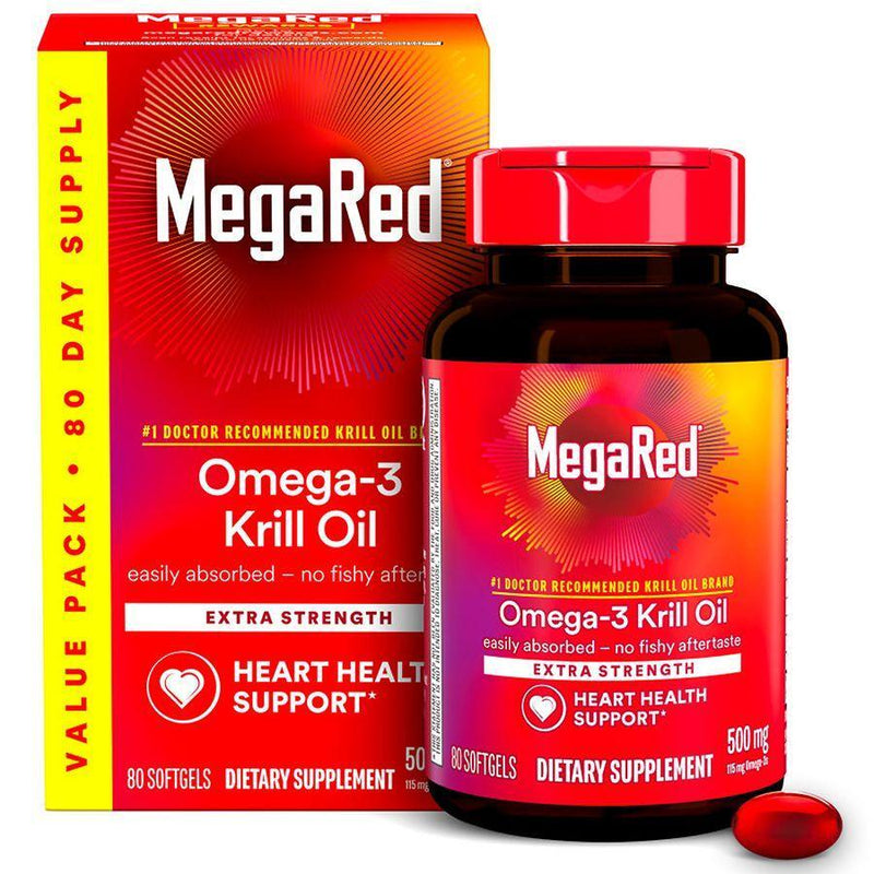 MegaRed MegaRed Extra Strength Omega-3 Krill Oil 500mg - Heart Health Support, 80 Softgels Vitamins & Supplements