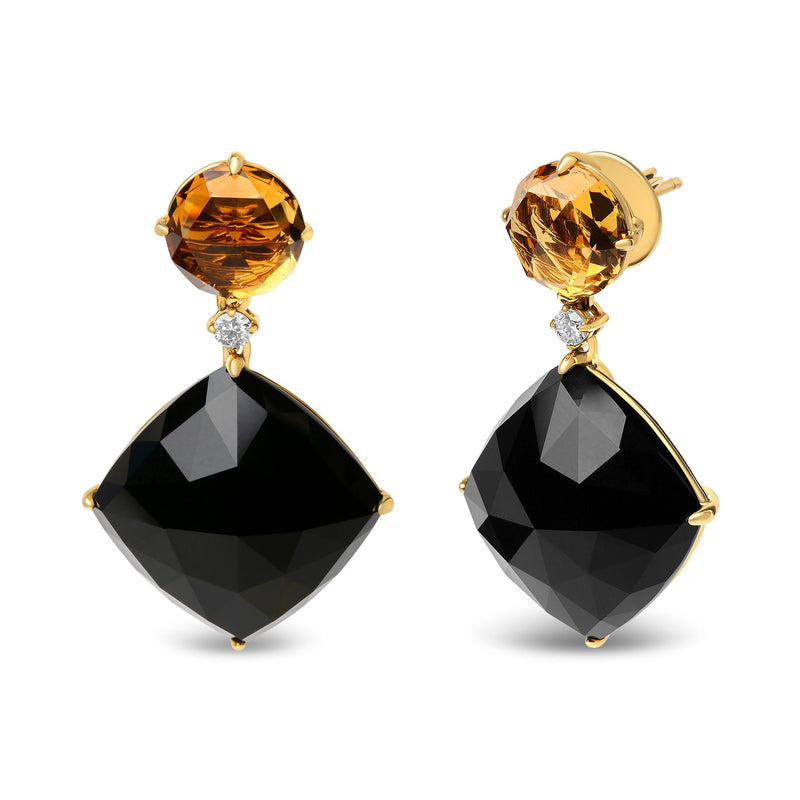 Bids.com 18K Yellow Gold 1/5 Cttw Diamond with Round Yellow Citrine and Cushion Cut Black Onyx Gemstone Dangle Earring (G-H Color, SI1-SI2 Clarity) Earrings