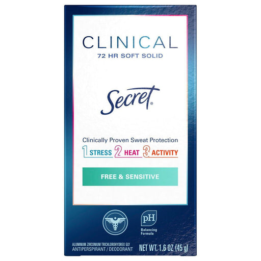 Secret Secret Clinical Strength Soft Solid Antiperspirant And Deodorant - Free & Sensitive - 1.6oz Deodorant